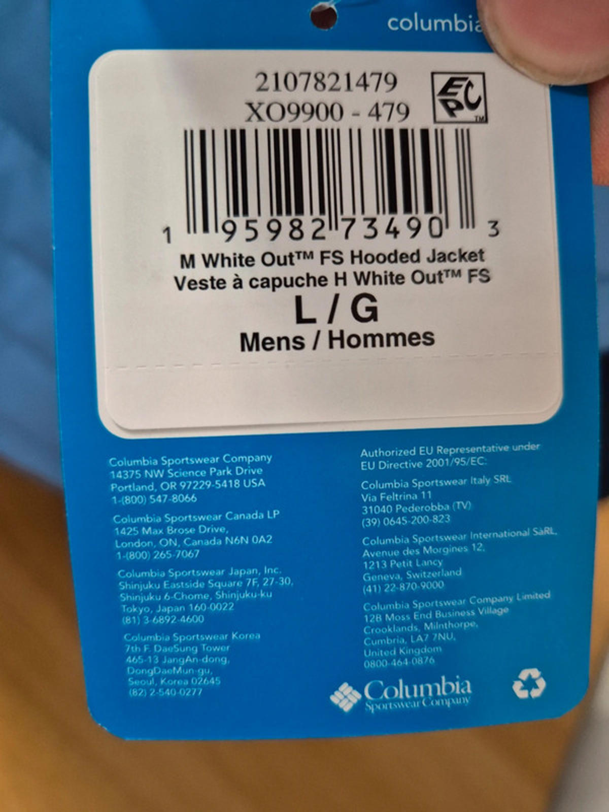 Columbia M White out FS hooded Jacket blue